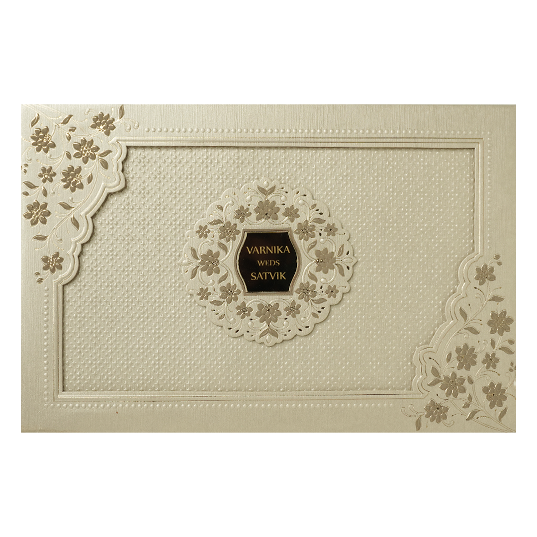Cream Gold Floral Padded Wedding Card-KSSC2160