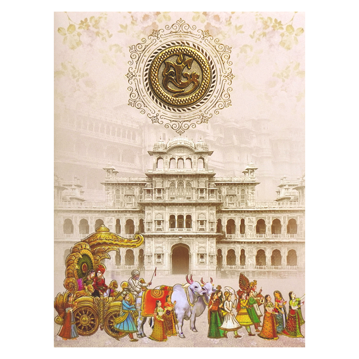 Cream Traditional Dholi Wedding Card-KNKC4068
