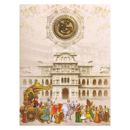 Cream Traditional Dholi Wedding Card-KNKC4068
