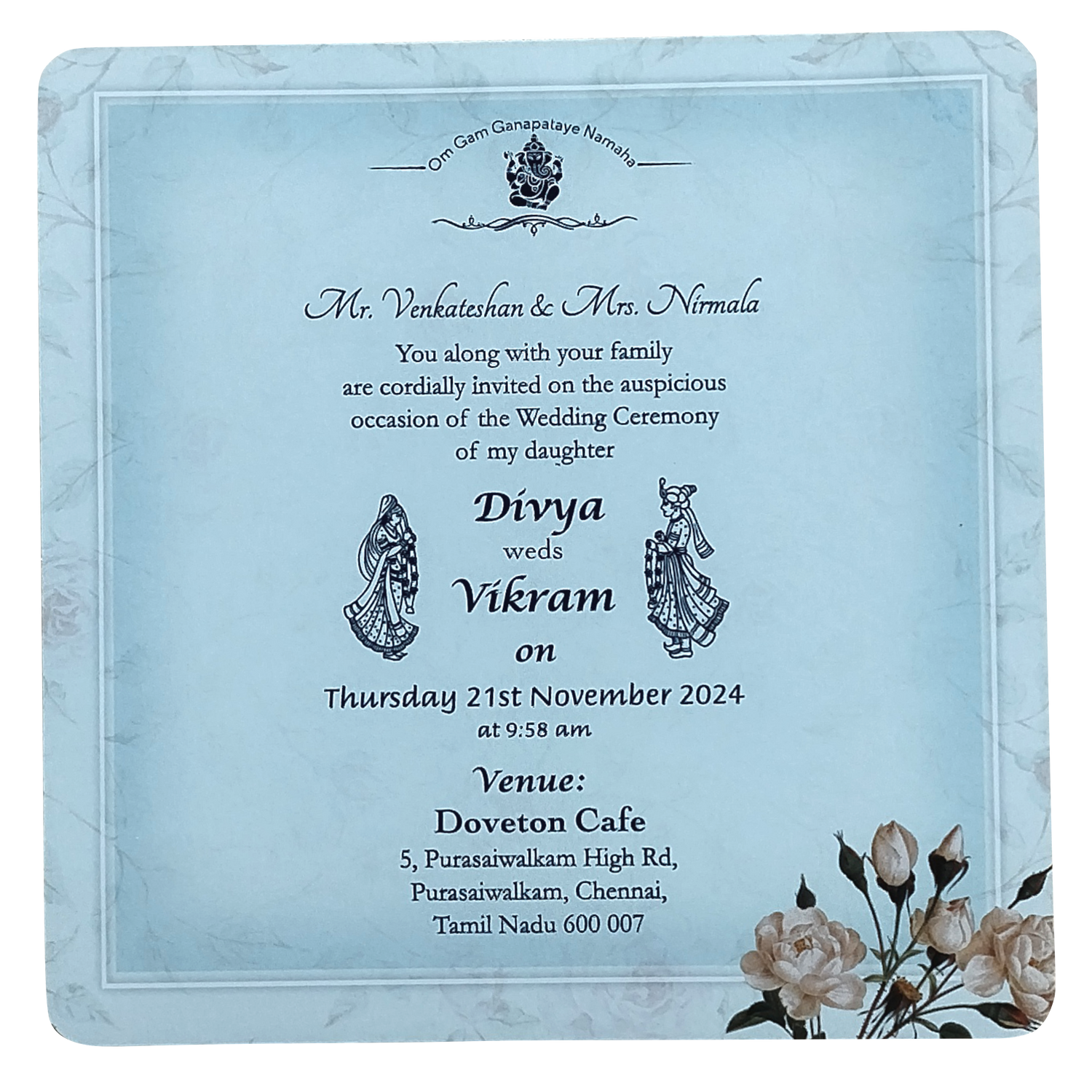 Blue Floral Single Sheet Invitation Card-KNIC7302