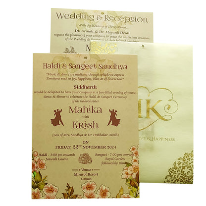 Light Brown MDF Floral Invitation-KVN06360