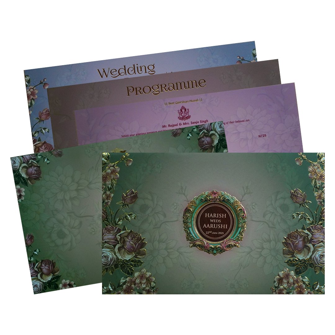 Water Green Royal Wedding Card-KVN07250