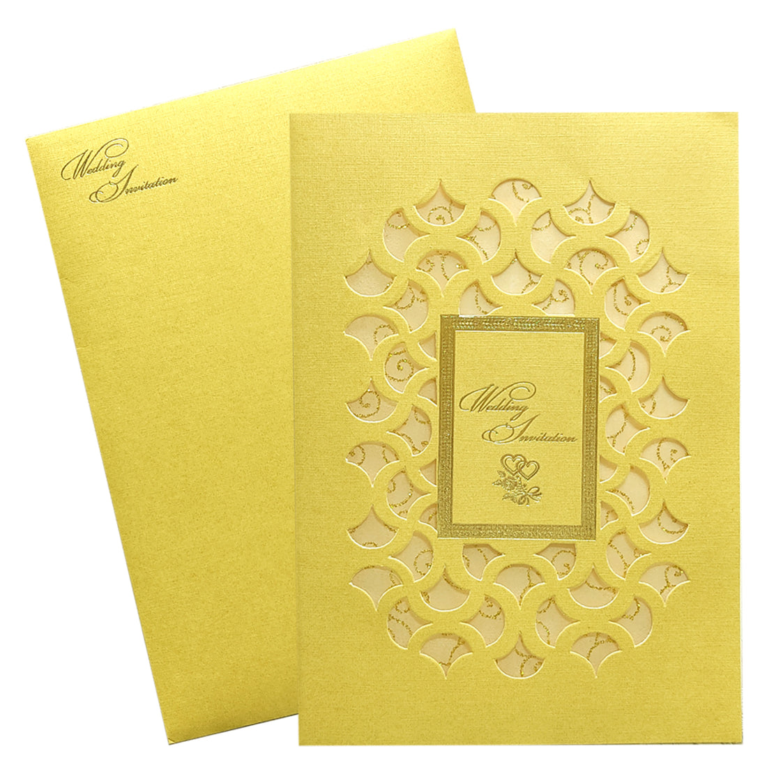 Gold Metallic Die Cut Invitation Card With White Wolly-KNCW17GI