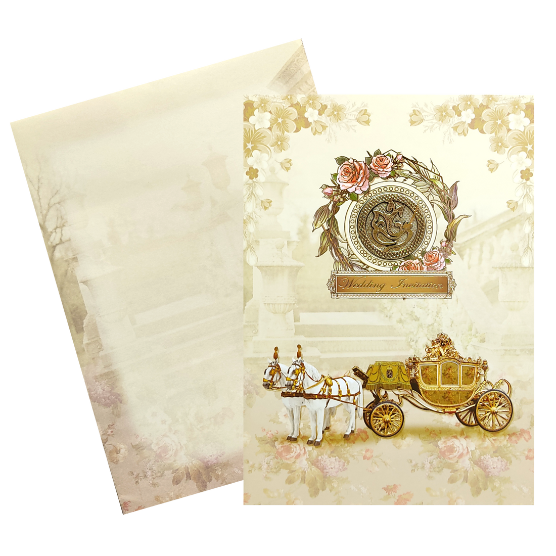 Brown Floral Paper Sheet Wedding Card-KNEP1609