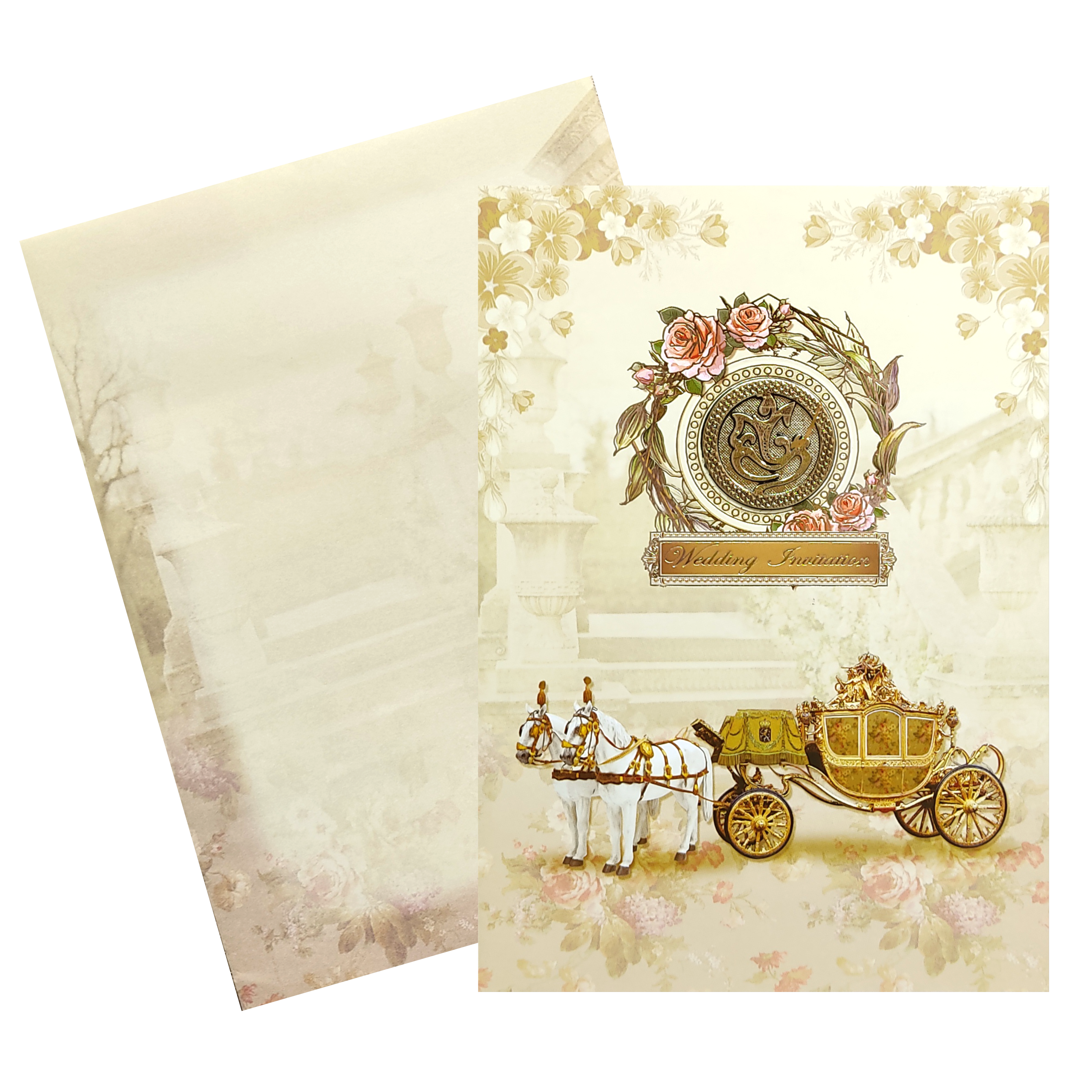 Brown Floral Paper Sheet Wedding Card-KNEP1609