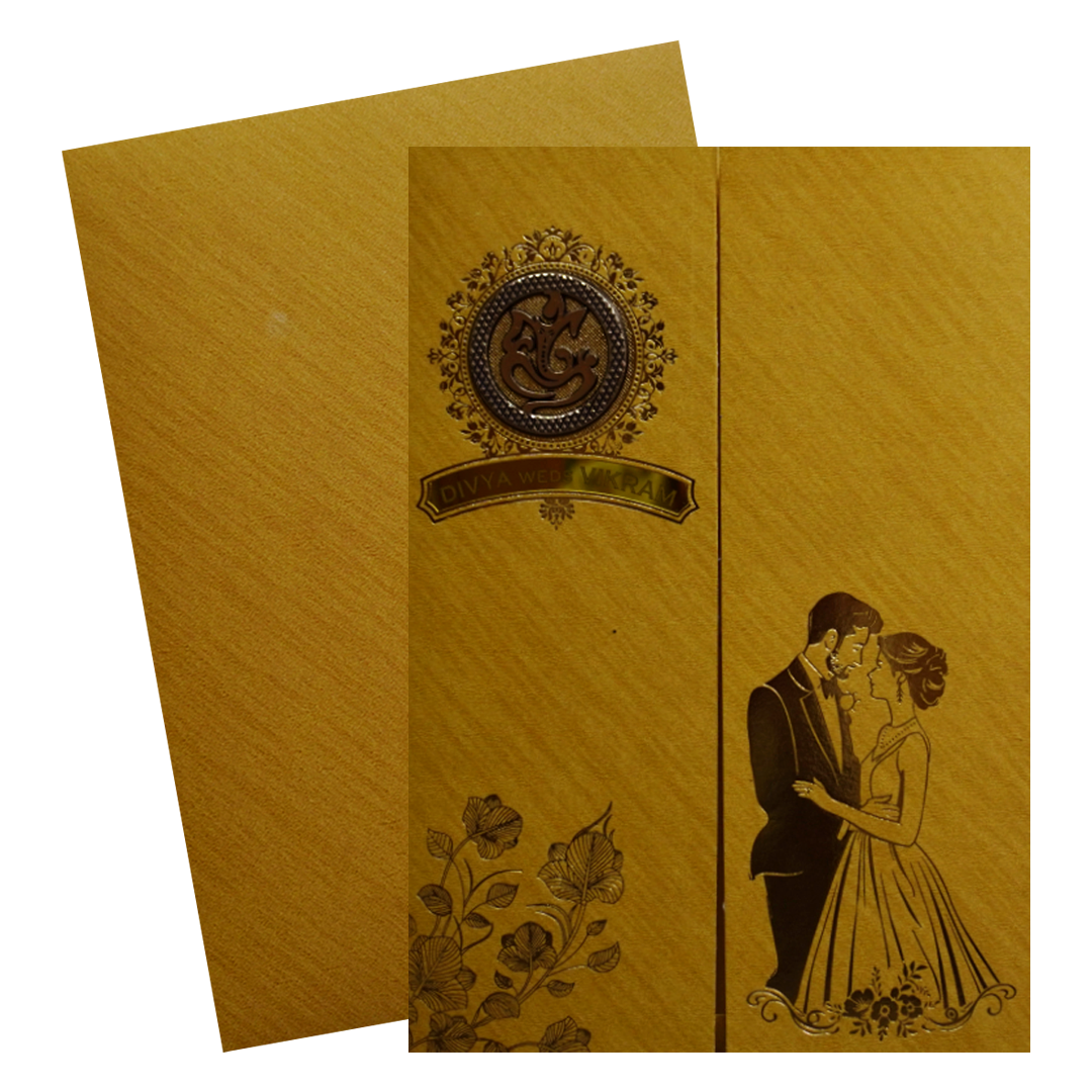 Gold Shiny Ganesha Wedding Card-KNCM037G