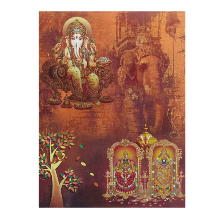 Brown Classic Ganesha With Balaji And Padmavathi Hindu Wedding Card-KNKC4029-King of Cards