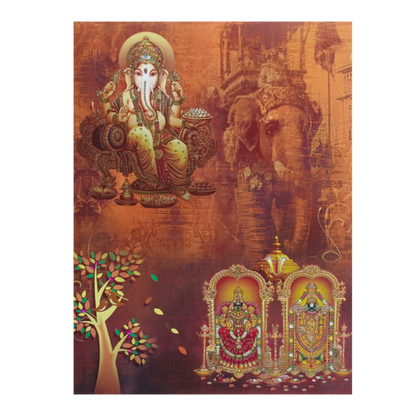 Brown Classic Ganesha With Balaji And Padmavathi Hindu Wedding Card-KNKC4029-King of Cards
