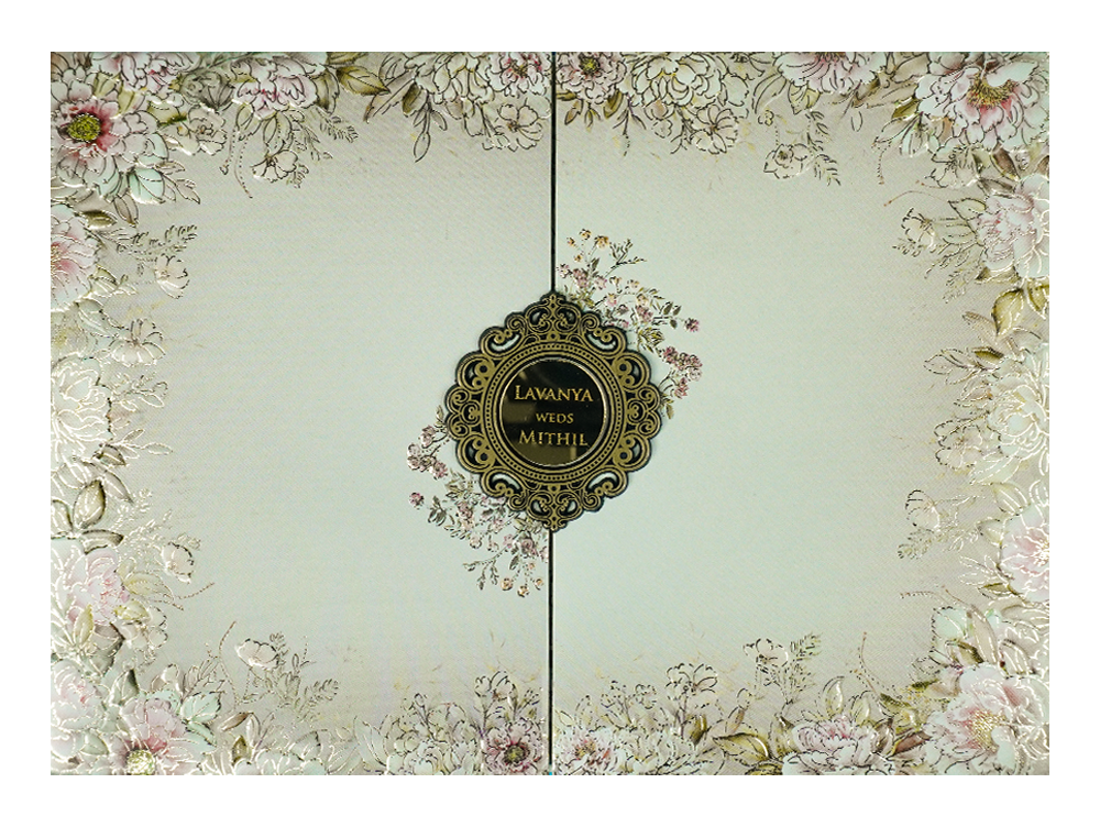 Check out Grey Floral Padded Wedding Card at best price. ✅WhatsApp Support ✅Express Delivery.|King of cards.