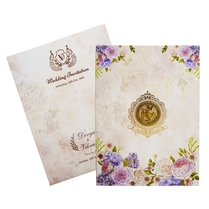 Peach Floral Wedding Invitation Card-King of Cards