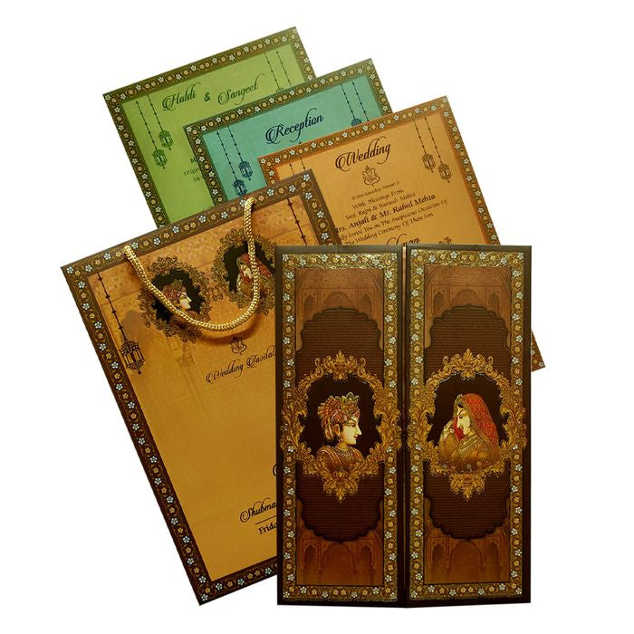 Brown Traditional Padded Wedding Invitation-King of Cards