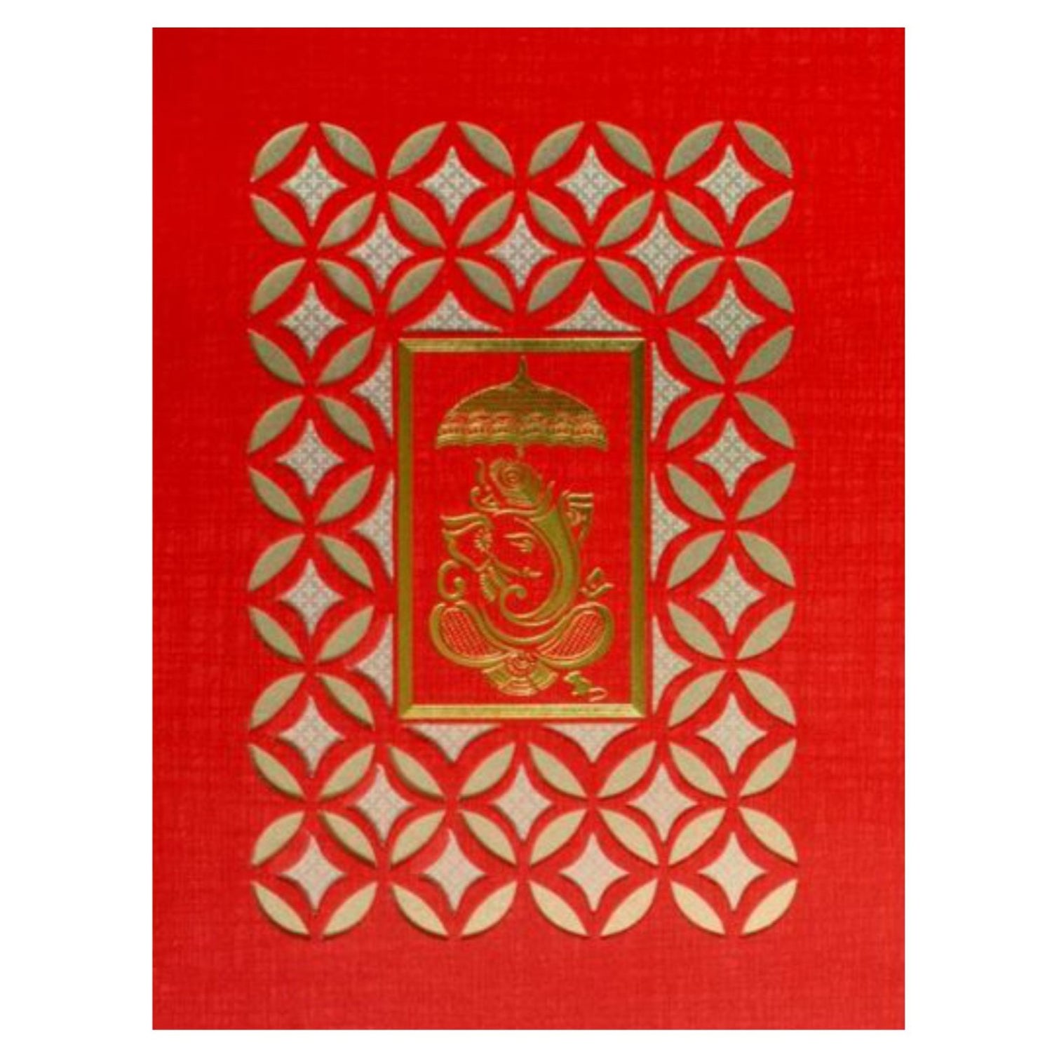 Royal Red Shading Ganesha Laser Cut Wedding Card-KNK50071