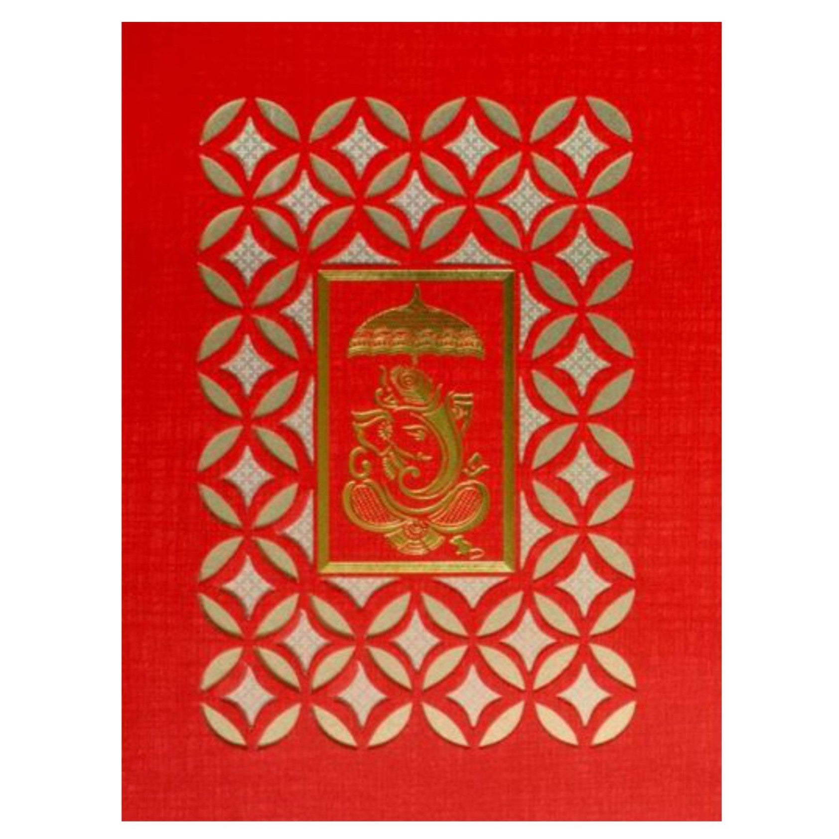Royal Red Shading Ganesha Laser Cut Wedding Card-KNK50071