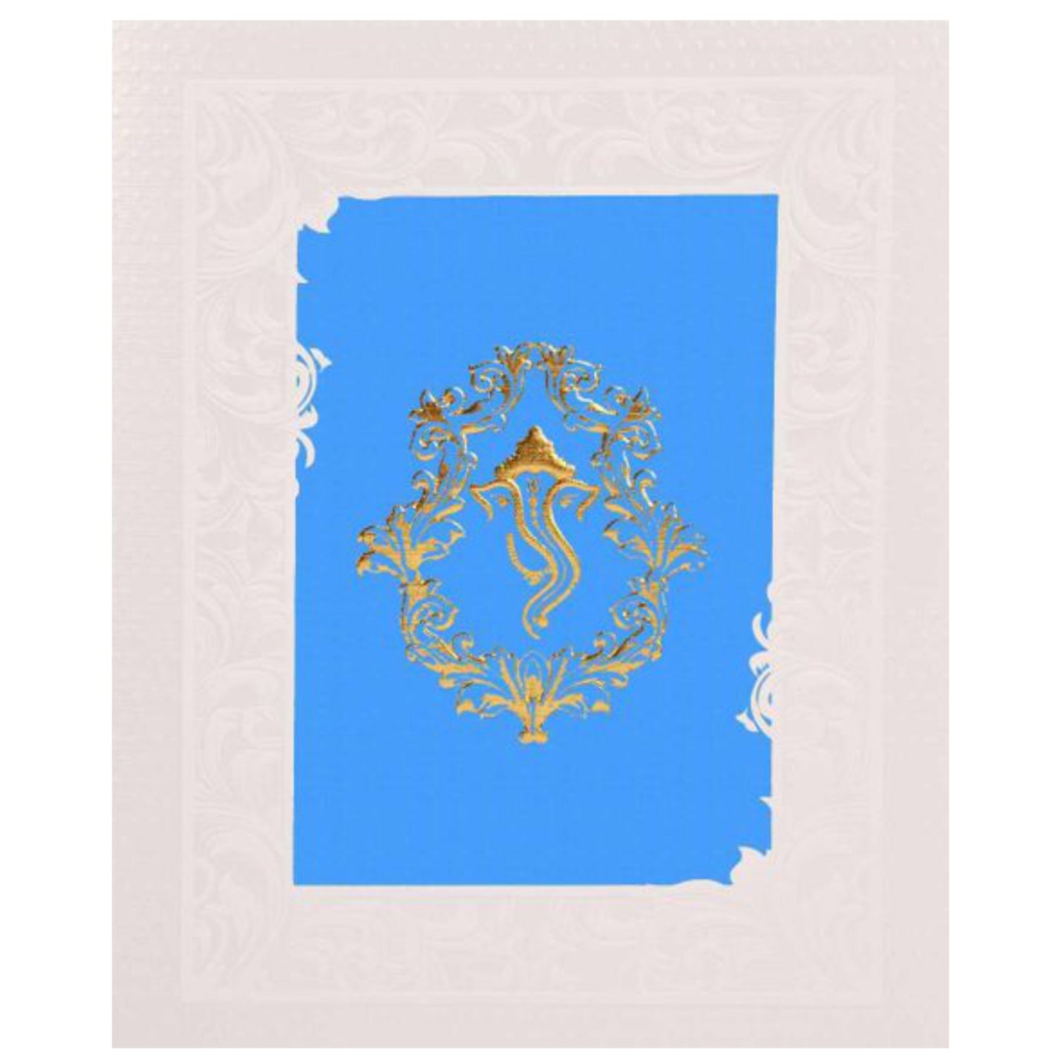 Alluring Blue Backdrop With Ganesha Theme Wedding Card - KNK4929