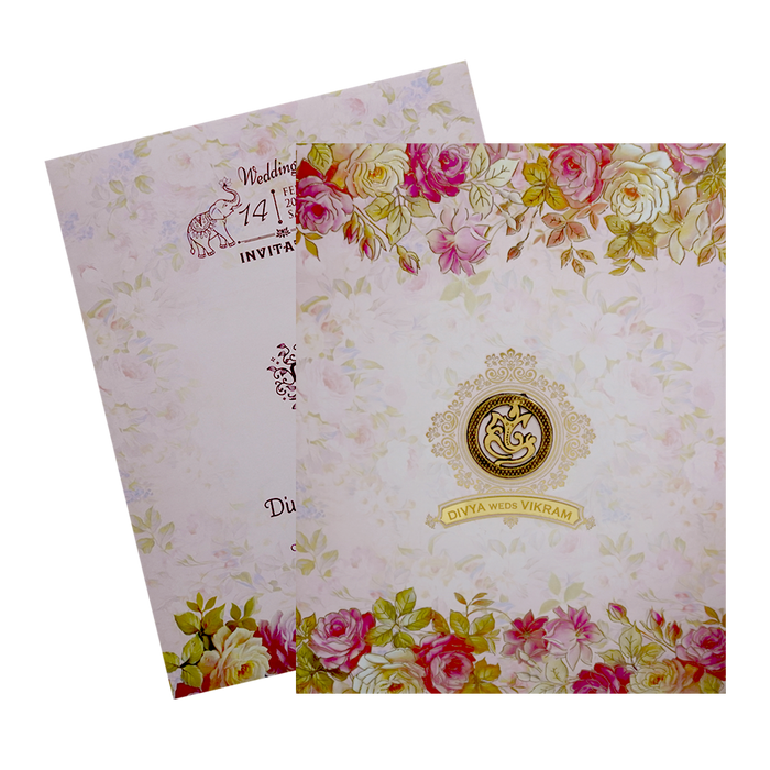 Pink Floral Design Nameplate Wedding Invitation-KNKJ1108-King of Cards