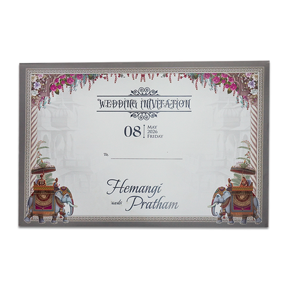 White Palace Elephant Padded Wedding Card-KSH72100