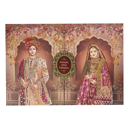 Brown Royal Couple Padded Wedding Card-KSH72190