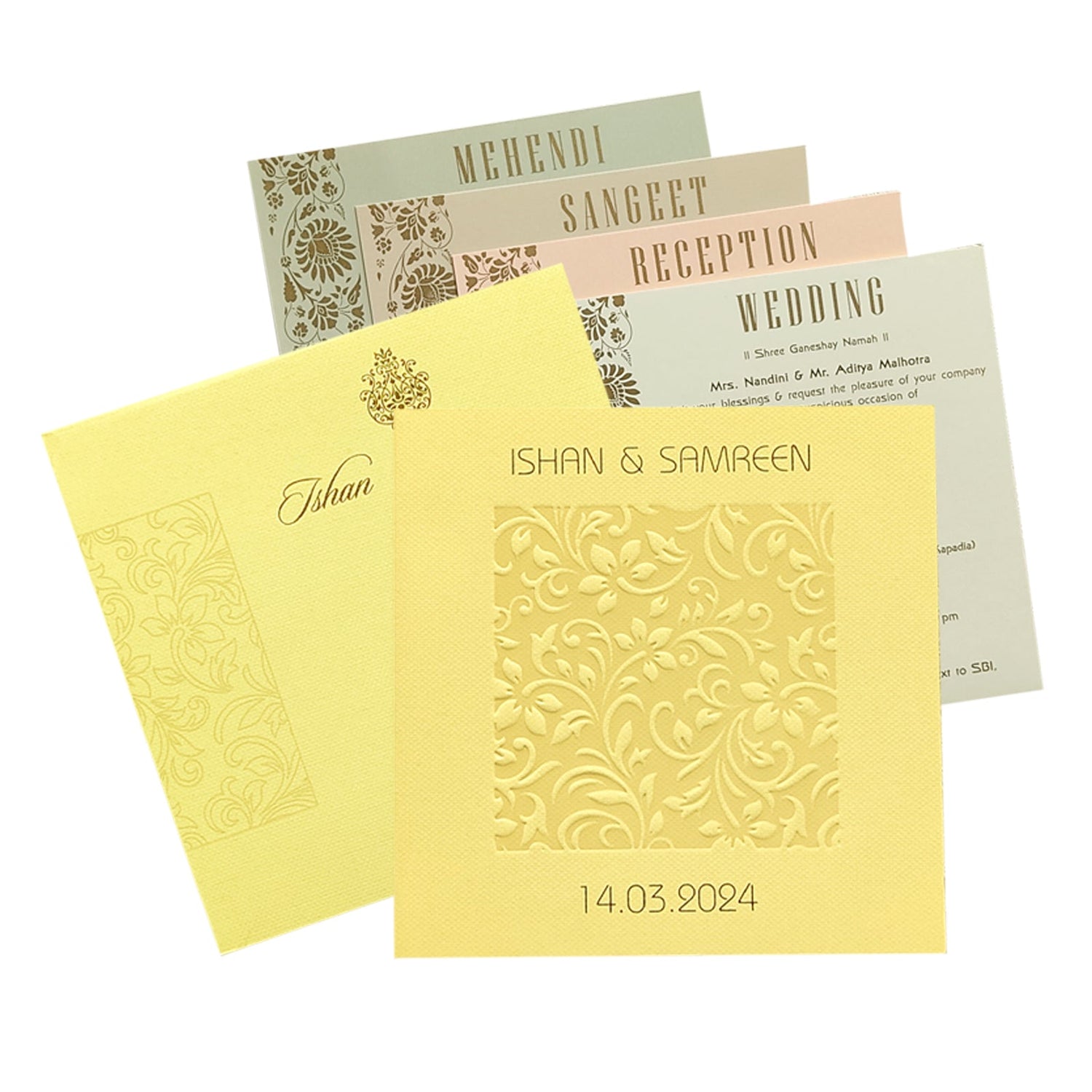 Gold Embossed Floral Invitation Card-KRC29352