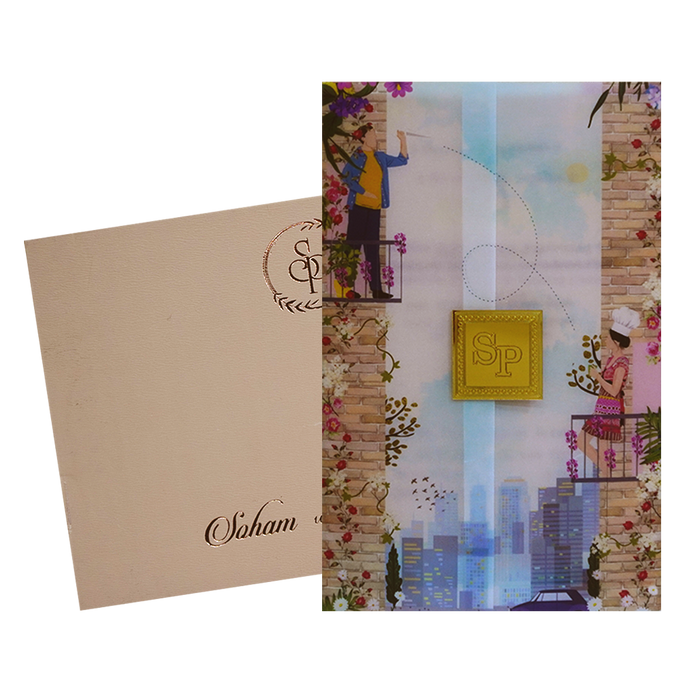 Blue Couple Tracing Sheet Invitation Card-King of Cards