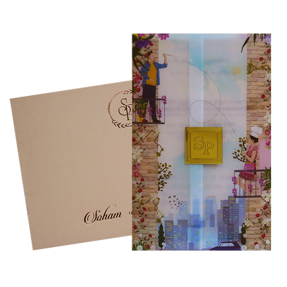 Blue Couple Tracing Sheet Invitation Card-King of Cards