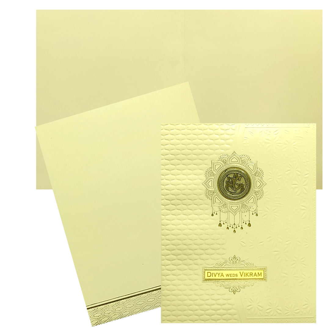 Cream Embossed Ganesha Invitation card-King of Cards