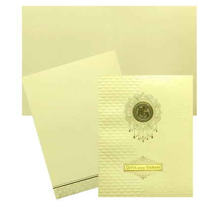 Cream Embossed Ganesha Invitation card-King of Cards