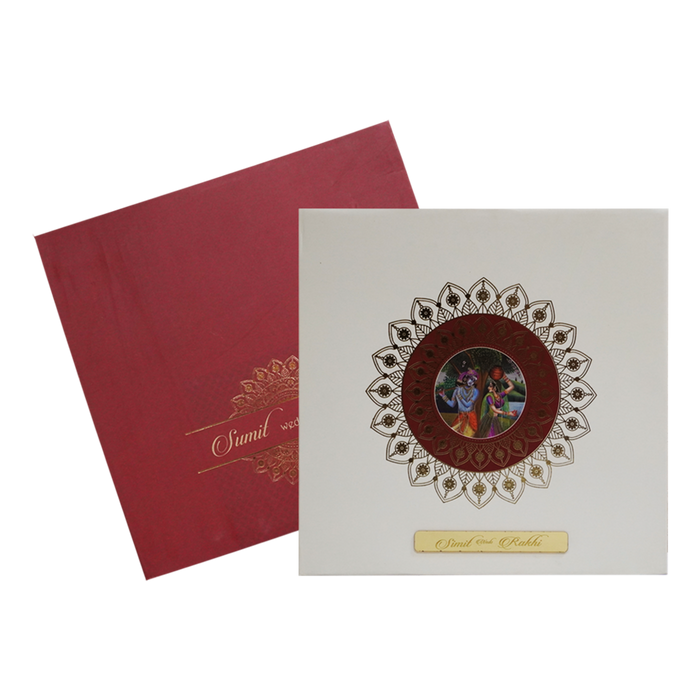 White Floral Radha Krishna Invitation Card-King of Cards