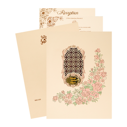 Pink Floral Jaali Padded Wedding Card-KSSC2330