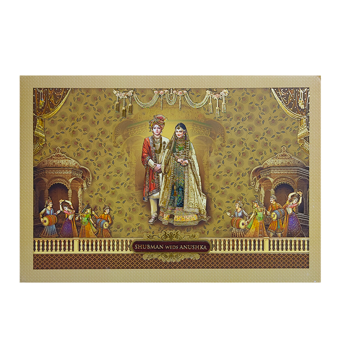 Antique Gold Bride Groom Padded Wedding Card Design-King of Cards