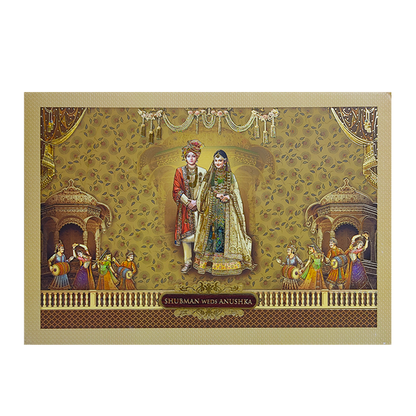 Antique Gold Bride Groom Padded Wedding Card Design-King of Cards