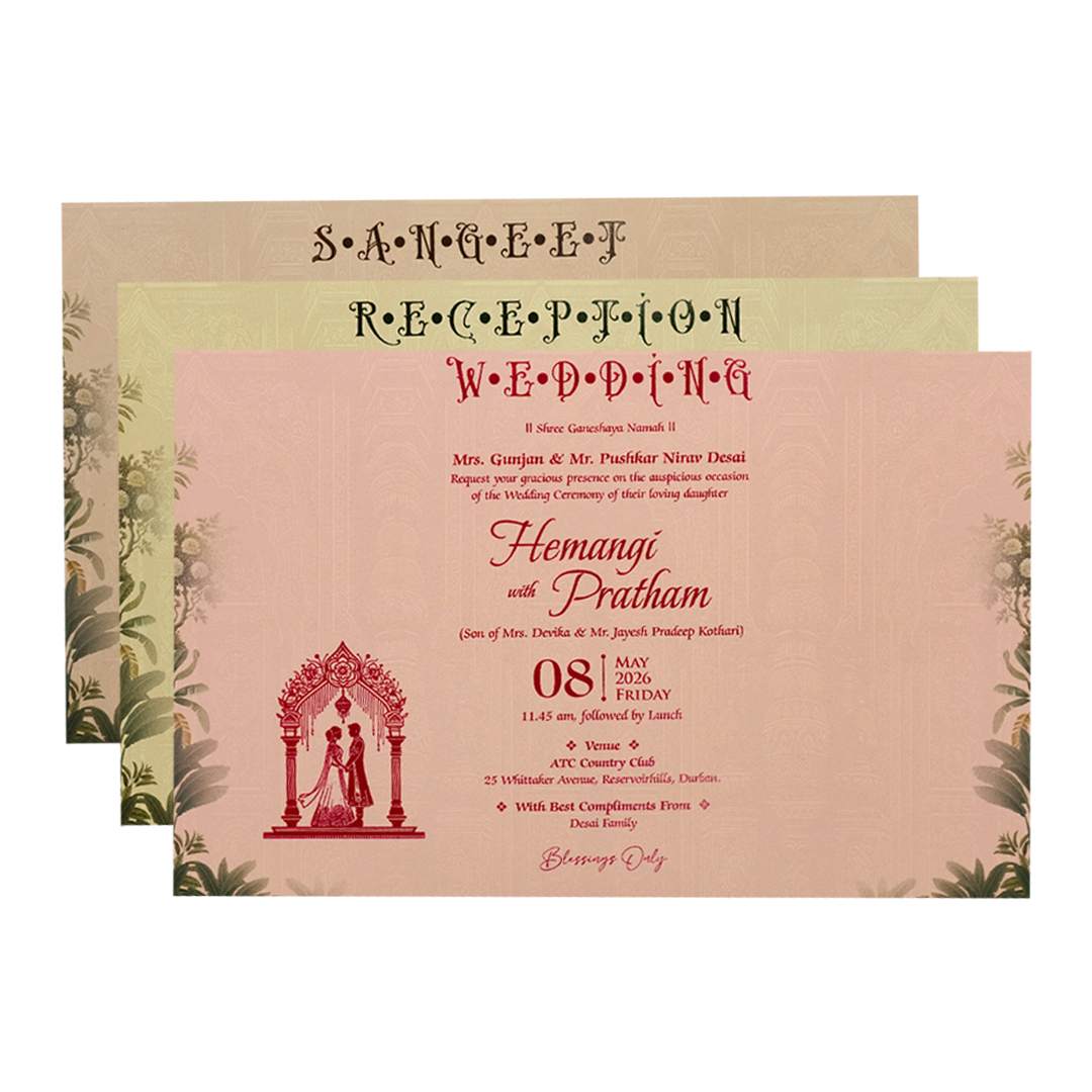Cream Palace Elephant Padded Wedding Card-KSH72170