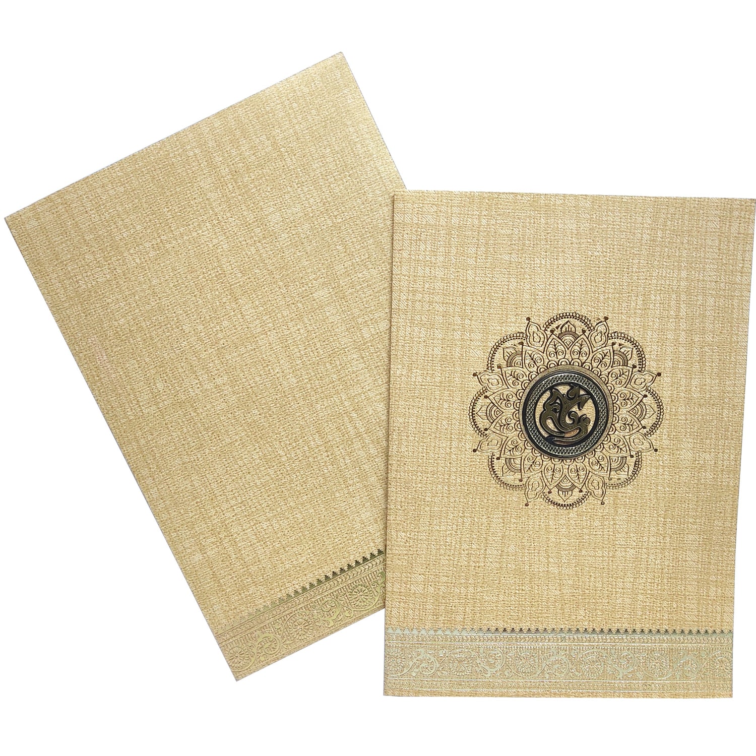 Brown Gold Metallic Designer Invitation Card With Gold Foiling Print-KNCM26NF