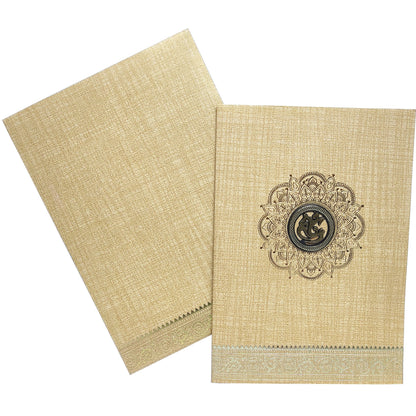 Brown Gold Metallic Designer Invitation Card With Gold Foiling Print-KNCM26NF