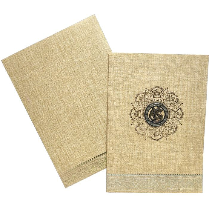 Brown Gold Metallic Designer Invitation Card With Gold Foiling Print-KNCM26NF-King of Cards