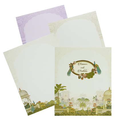 Lime Yellow Peacock Padded Wedding Card-King of Cards