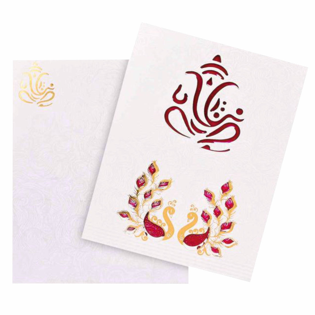 Beautiful Cut Ganesha With Peacock Theme Wedding Card - KNK70190