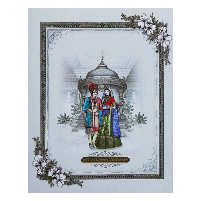 Grey Bride Groom Nameplate Box Wedding  Card-King of Cards