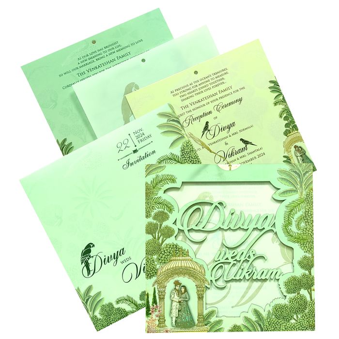 Green Traditional Laser Cut Invitation Card-King of Cards