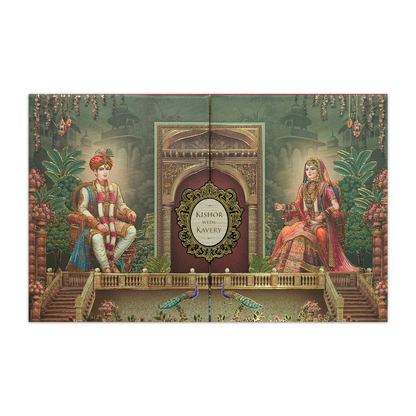Green Royal Couple Padded Wedding Card-KSH72240