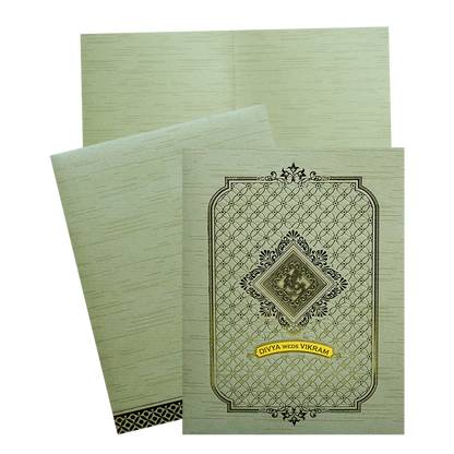 Pista Green Shiny Ganesha Wedding Card-KNKR5031G
