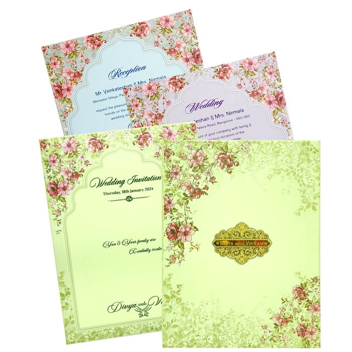 Cream Floral Padded Offset Print With Name Plate-KNPO1507C-King of Cards