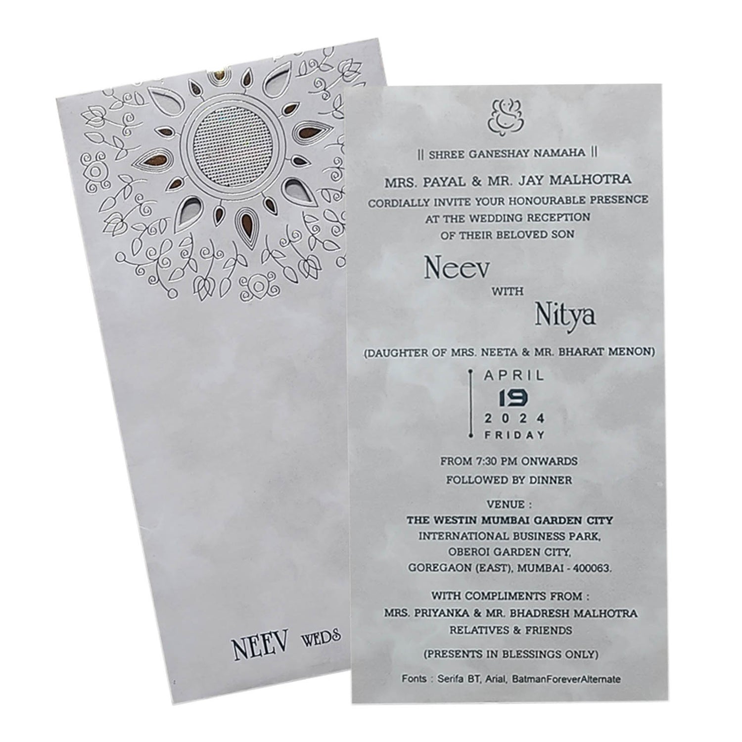 Grey Single Sheet Wedding Card-KRCS6432