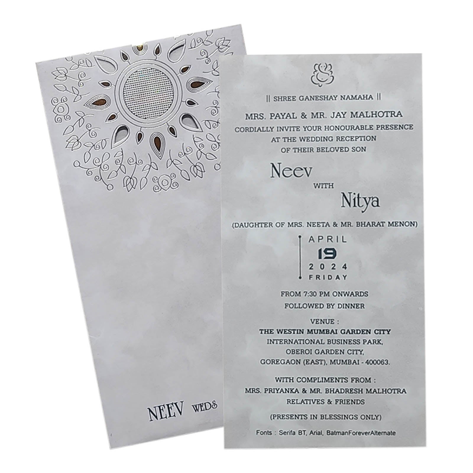 Grey Single Sheet Wedding Card-KRCS6432