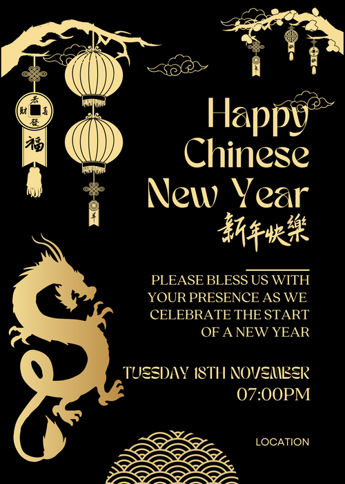 Black Luxury Chinese New Year Party Invitation-AANYI005