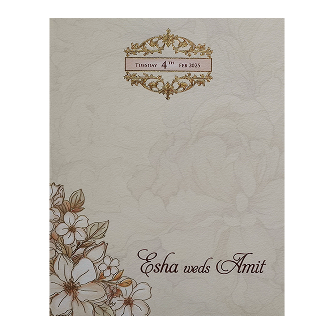 Cream Floral Wedding Card-KPR09810
