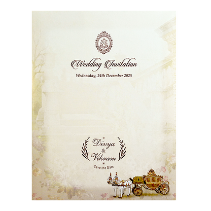 Cream Chariot Nameplate Wedding Card-KNKC4070