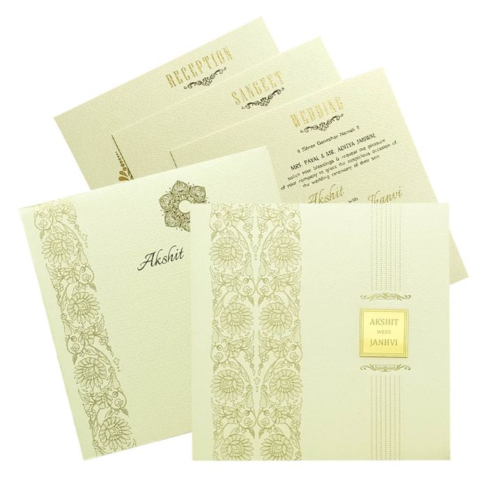 White Floral Padded Invitation Card-King of Cards