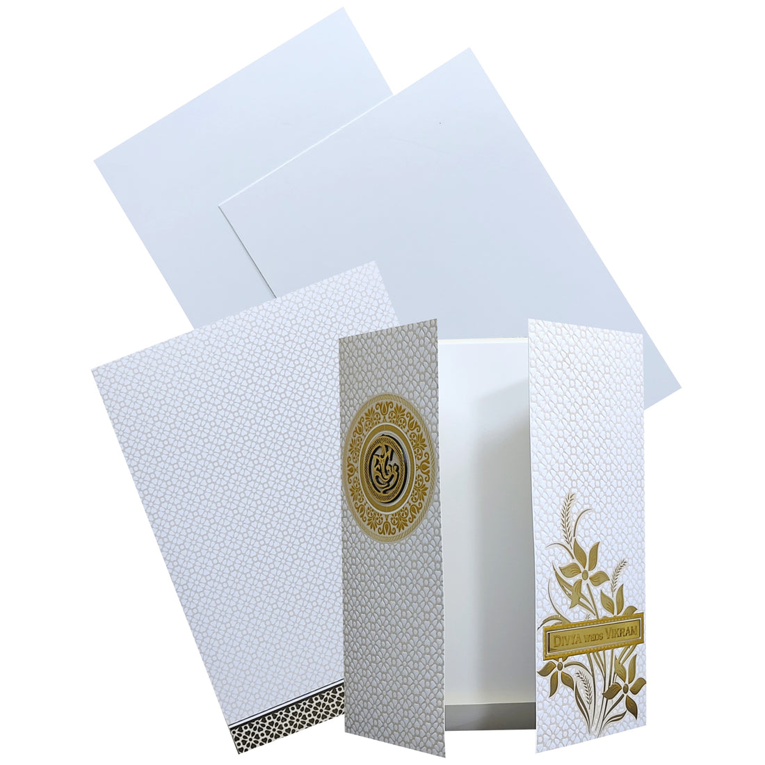 White Floral Embossed Nameplate Invitation Card