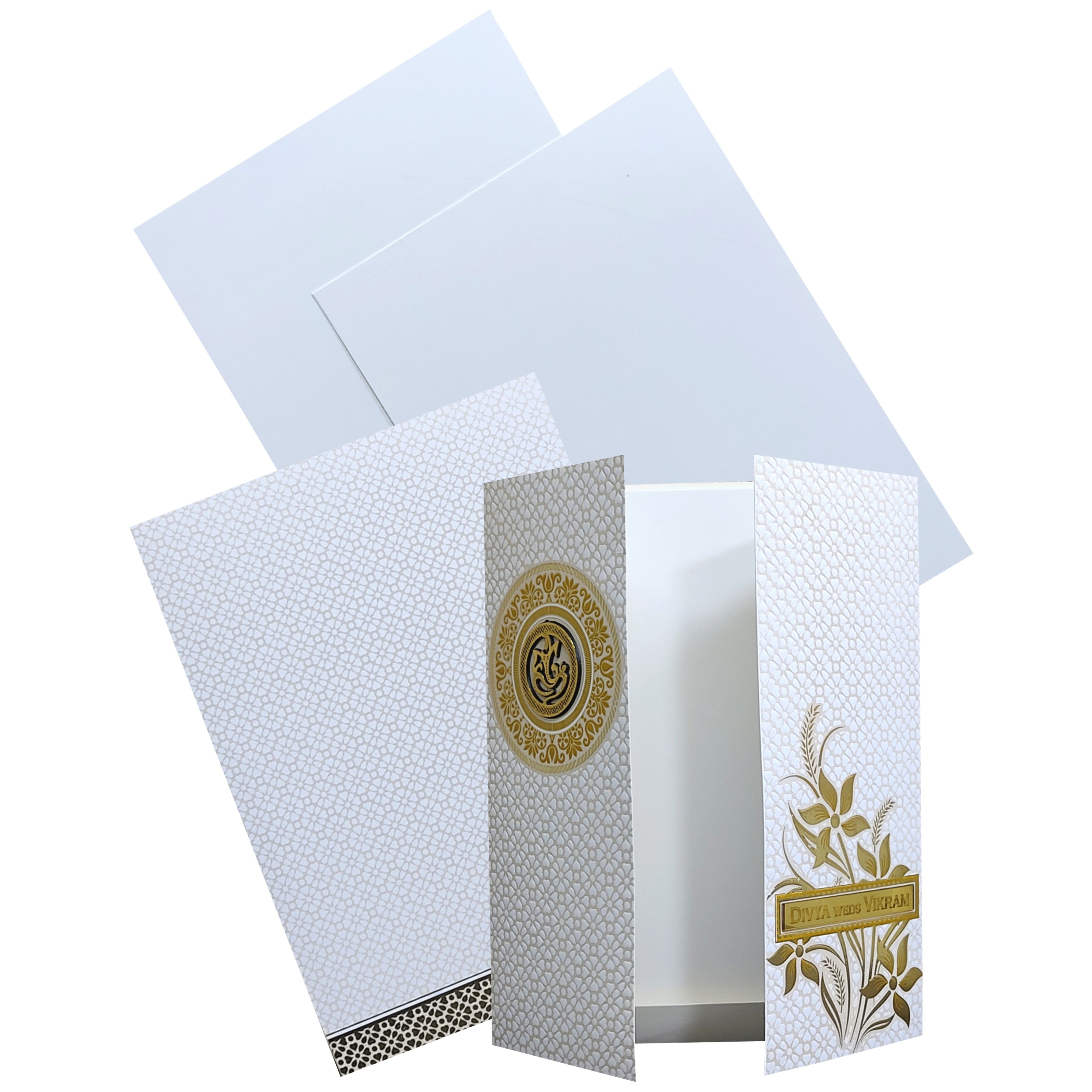 White Floral Embossed Nameplate Invitation Card