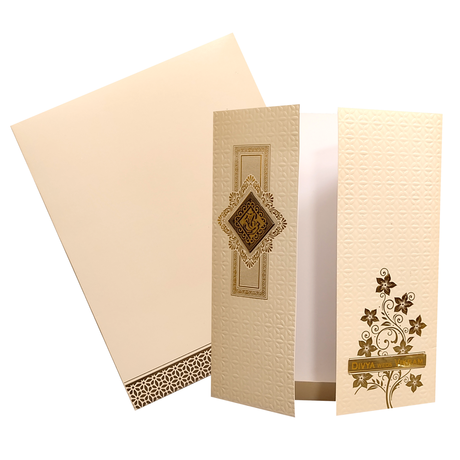 Cream Embossed Nameplate Marriage Card-KNK4205C